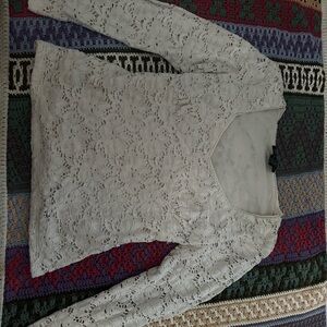 INC International Concepts Cream Embellished Fitted Blouse